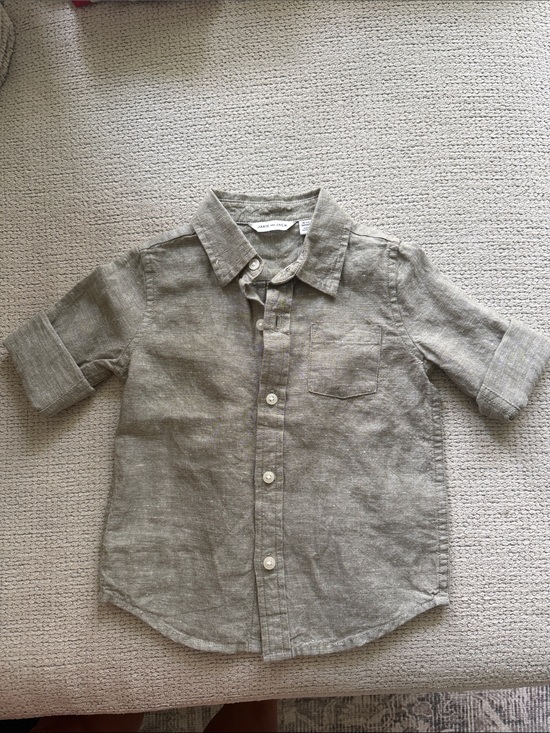 Janie and Jack Other - Toddler Button-Down Linen Shirt in Soft Green